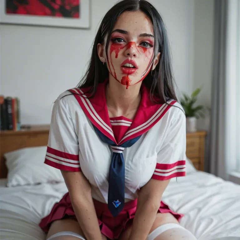 Seifuku pink skirt top and white stockings red paint wet eat dick eat dick