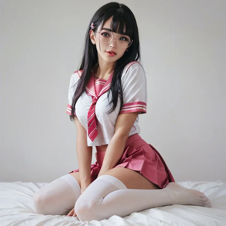 Seifuku pink skirt top and white stockings