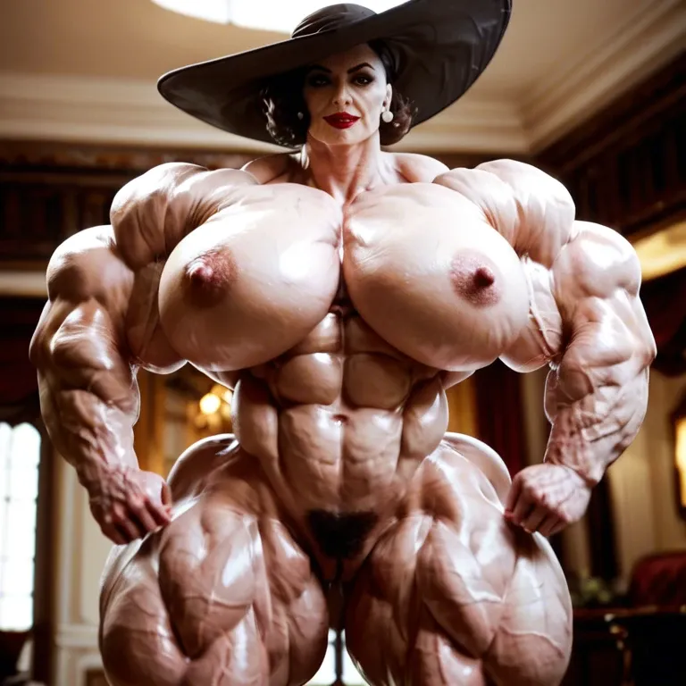 alcina dimitrescu , hyper massive muscles female, massive muscles, hyper gigantic massive muscles, hyper gigantic muscles, hyper gigant muscles, hyper giant muscles, hyper muscle tank, nude pectorales, pecs, Hairy pussy, lingerie stockings, gaped pussy, home futa