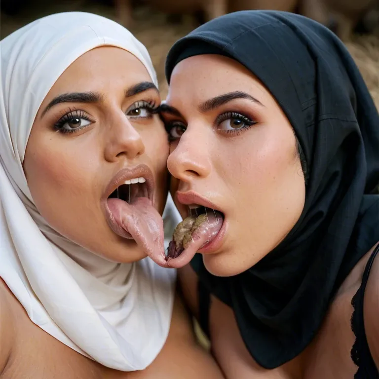 2 girls,arab,hijab, zoophilia,pig, vagina penetration, hairy pussy, smegma, black nipples, enjoying, hairy anus, licking anus