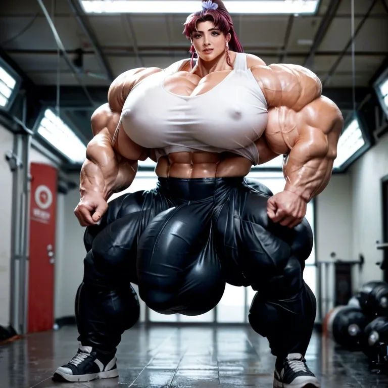 Misato Katsuragi, hyper massive muscles female, hyper gigantic muscles, hyper massive muscle buffet, hyper giant muscles, hyper muscle tank, pectorales, bigger Futanari Cock bulge, home