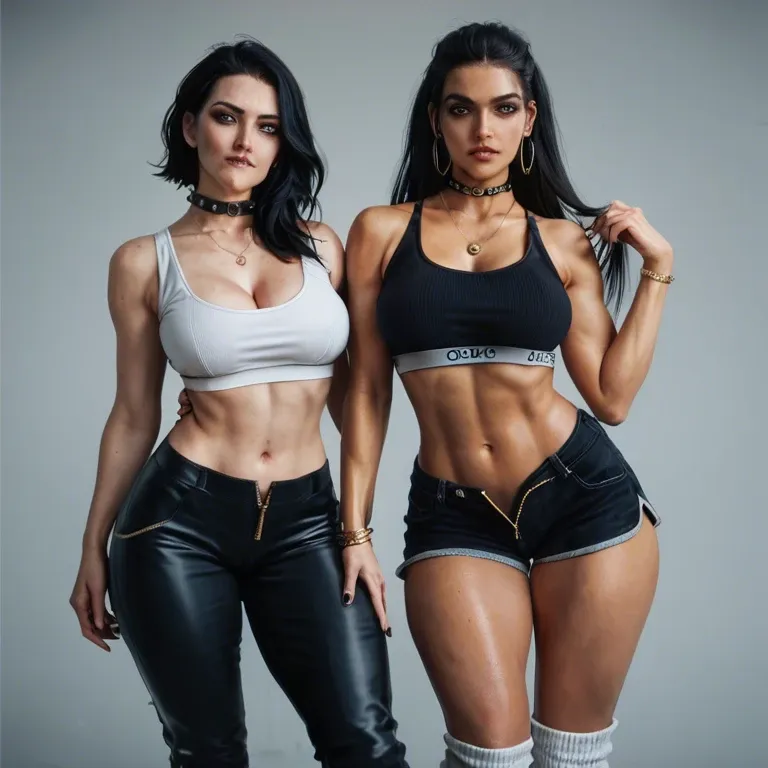 2girl, , , , biting own lip,negative hand,medium boobs,round hips,golden necklace, unzipped pants,baggy socks,linked collars,sports bra,gothic boots, hotpants,knee socks,cap,white naked,white boots, couch, on beach, cyberpunk, grope, anime style, dark night, ariel, makinami