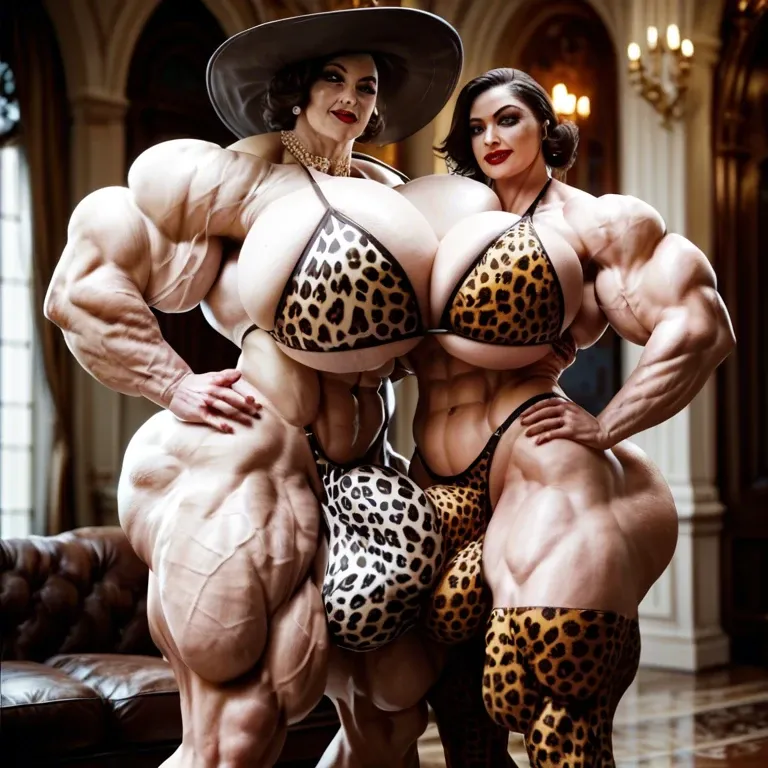 alcina dimitrescu, hyper massive muscles female, massive muscles, hyper gigantic muscles, hyper gigant muscles, hyper giant muscles, hyper muscle tank, pectorales, Leopard Print Stockings, bigger Futanari Cock bulge, home