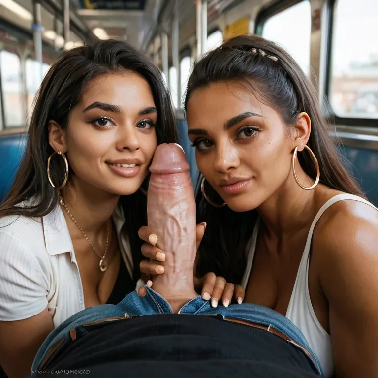 3 girls, 1 man,,  latina, hoop earrings, subway, pov, handjob, cute,