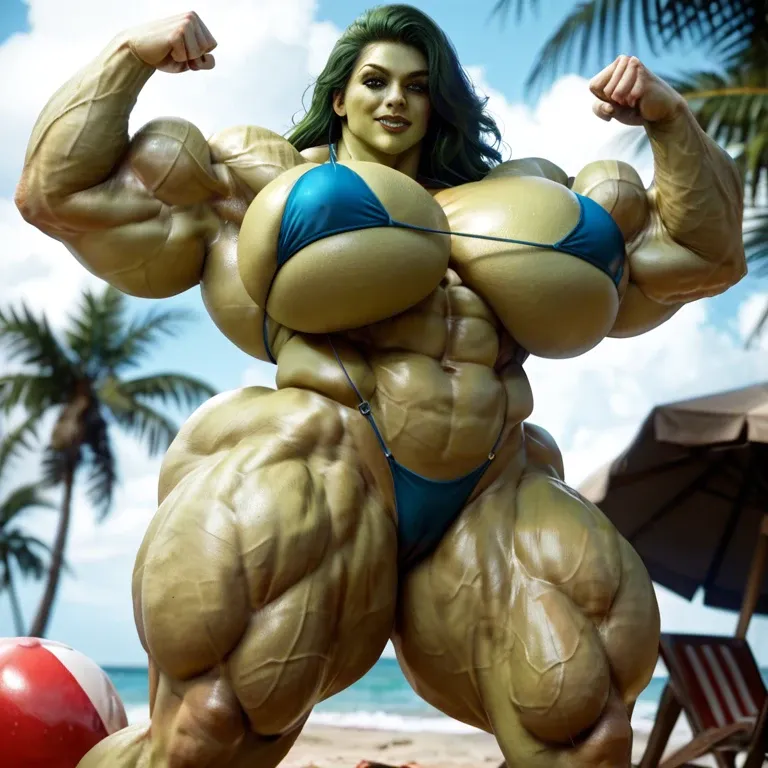 She hulk, hyper massive muscles female, massive muscles, hyper gigantic massive muscles, massive muscles, hyper gigantic muscles, hyper gigant muscles, hyper giant muscles, hyper muscle tank, pectorales, gaped pussy, bikini, beach