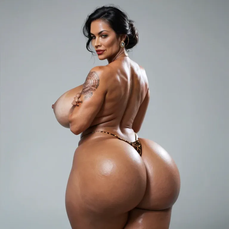 40 year old milf, gigantic  tits, gigantic ass, thong, topless, tanned, classic tattoo, posing seductively