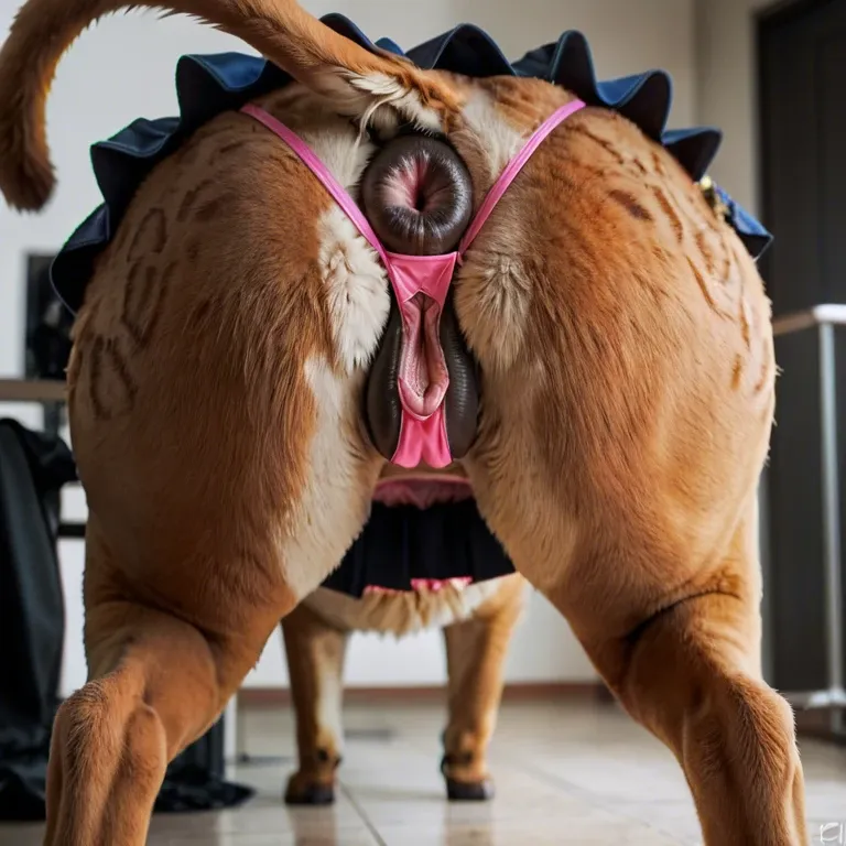 Mammal, feline, felid, cat, domestic cat, big butt, big ass, big anus, fur, equine anus, equine vagina, animal, feral, beast, animal lingerie, police clothes, mini skirt, pink thong, squatting, oiled fur, wide thighs, big hindquarters, feline anatomy