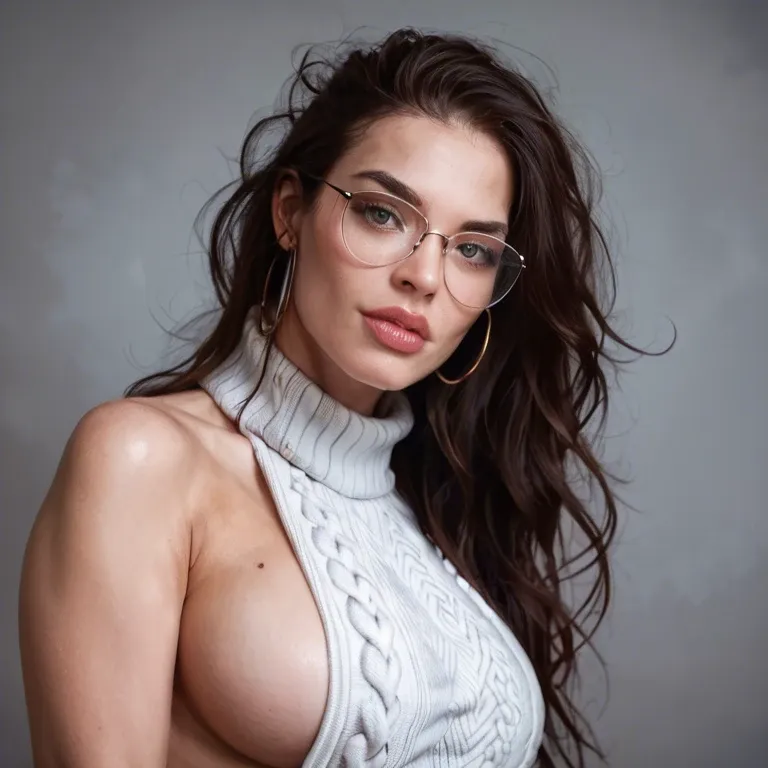 (masterpiece, best quality:1.2), (highres,photorealistic), 1girl, realistic, glasses, sexy, lip gloss, lips, messy hair, big lips, long hair, virgin destroyer sweater, sideboob, underboob, white panties, white thighhighs, thick thighs, standing, smile, peace sign,