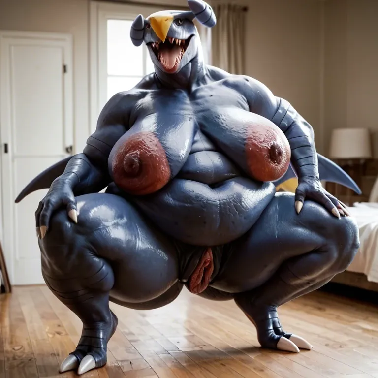 Garchomp, (hyper lips), sagging breasts, obese, overweight, weight gain, fat mons, large pussy, gigantic pussy, fat rolls