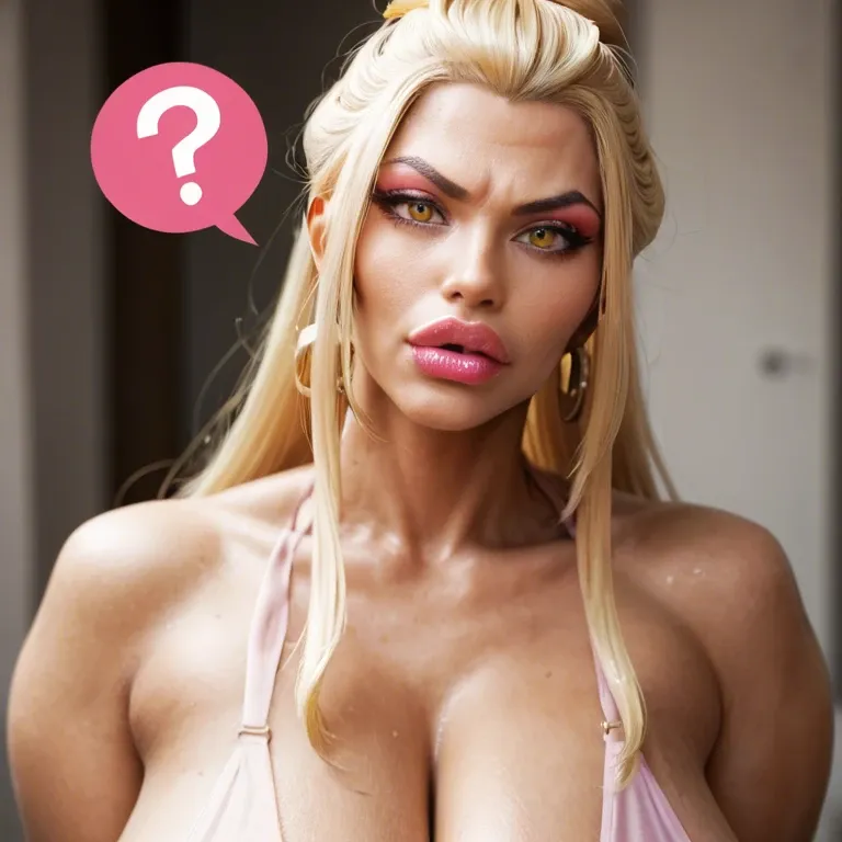 solo female, pink question marks, (blonde hair), dark skin, kuro gyaru, light nipples, princess azula, yellow eyes, hyper lips, massive lips, long face, sagging breasts, pink peach lipstick, thick pink eyeshadow, hyper nipples, freckles, pubic hair, ancient Chinese bedroom