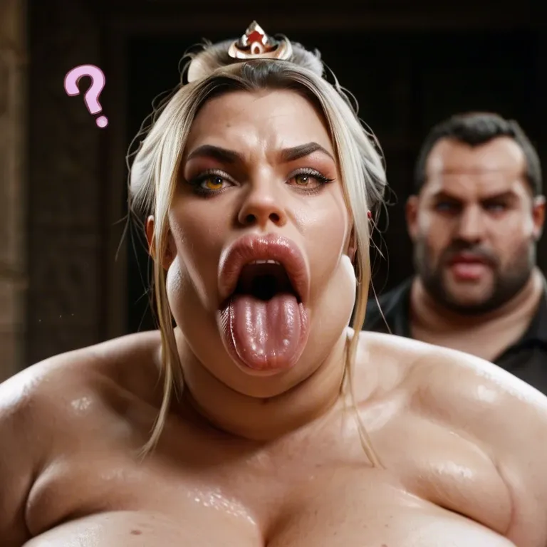 pink question marks, (blonde hair), princess azula, yellow eyes, hyper lips, massive lips, long face, wide mouth, tongue out, sagging breasts, obese, overweight, weight gain, fat legs, fat arms, hyper ass, pink peach lipstick, thick pink eyeshadow, dark nipples, dark skin female, freckles, pubic hair, ancient Chinese bedroom