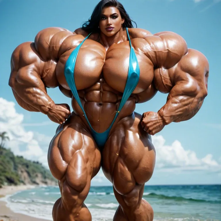 Jennifer Walters, hyper massive muscles female, massive muscles buff, hyper gigantic massive muscles mass, hyper gigantic muscles Body, pectorales, pecs, sling bikini, beach