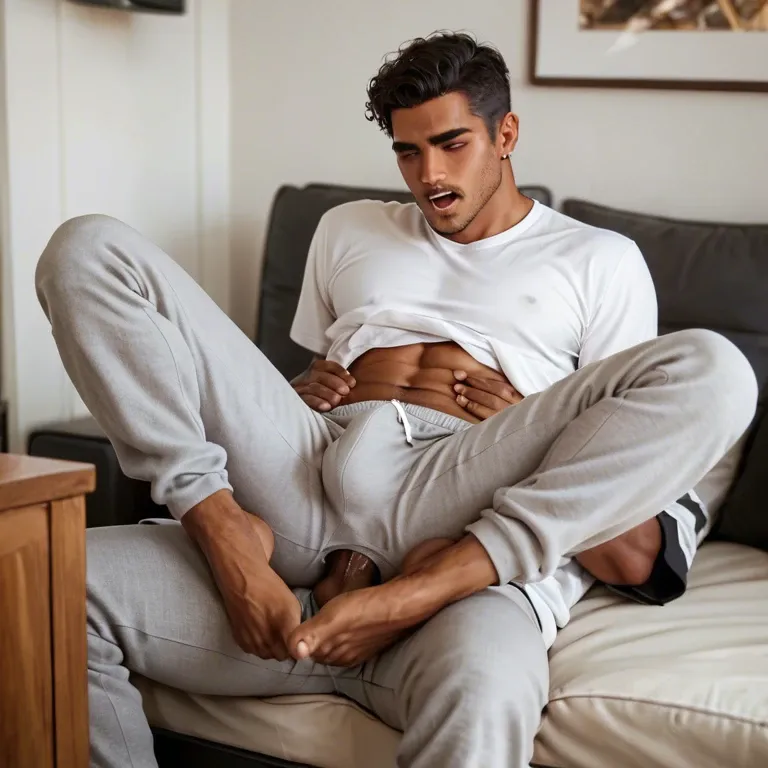 Anal gay porn, feet, grey sweatpants, white shirt,  latino , orgasm