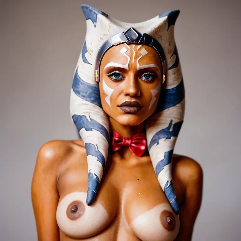 ahsoka Tano topless, feminine and sexy, wearing bow tie