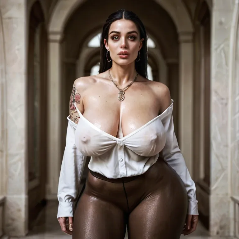 1girl,solo, , , , wide eyed,warm,saggy breasts,arching back,bare shoulder, thin lips,tattooed arms,perky big tits,gigantic hips,golden skin, white shirt,black pantyhose,purple gloves,mini skirt bra,stiletto heels, nightdress,black fishnet,crown,sports bra,black boots, torn jeans,socks,bowtie,leotard aside,knee boots, club, alley, throne room, bedroom eyes, on desk, anime screencap, bright-lit room, tifa lockhart, sweetie belle