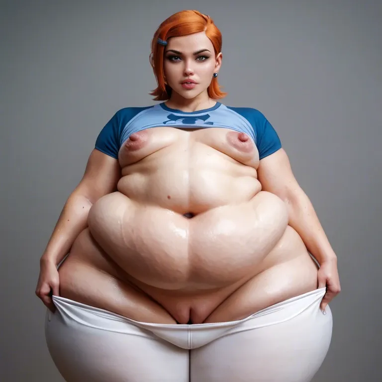 realistic, Gwen Tennyson Ben 10, flat chest, flat breasts, hyper wide nipples, puffy nipples, obese, overweight, weight gain, hyper lips, thick lips, wide hips, hyper thighs, hyper pussy  fat mons