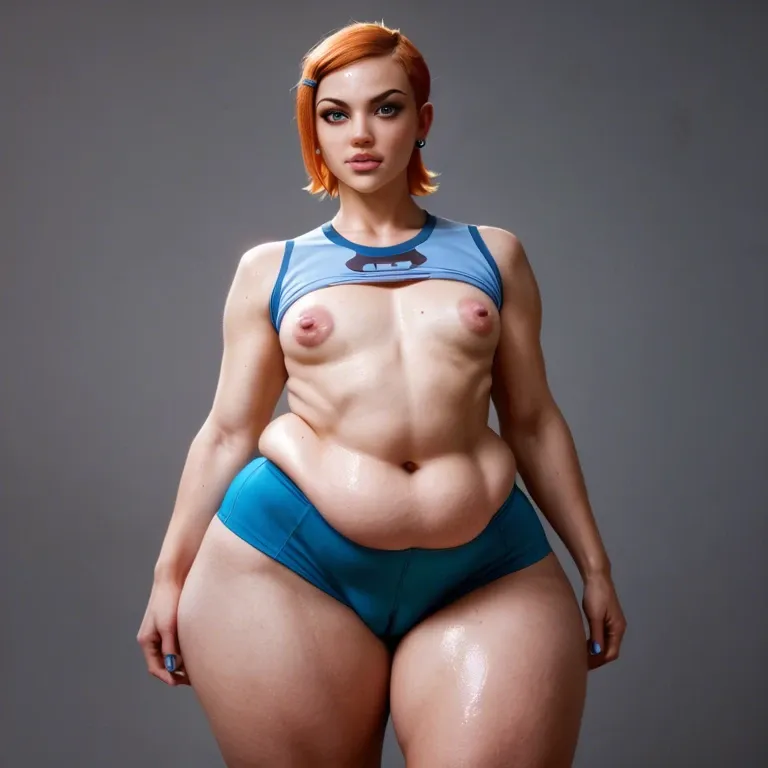 realistic, Gwen Tennyson Ben 10, flat chest, flat breasts, hyper wide nipples, puffy nipples, obese, hyper lips, thick lips, wide hips, hyper thighs, hyper pussy  fat mons