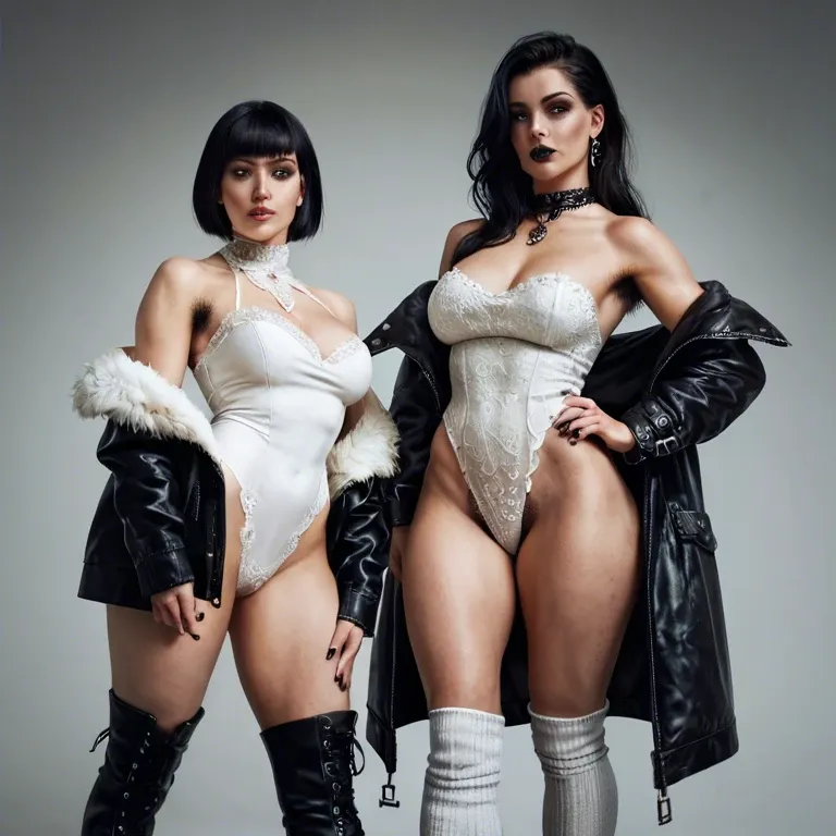 2girl, , , , bubble in nose,armpit hair,round big tits,torpedo breasts,bare shoulder, jacket,lace panties,shaped jewelry,leotard,gothic boots, white dress,baggy socks,black belt,pulled bra,black boots, police uniform,white socks,tied up,no bra,stiletto heels, strip club, restrained, medieval tavern, holding dildo, anime artwork, sunlight, girl lara croft, sweetie belle, dynamics