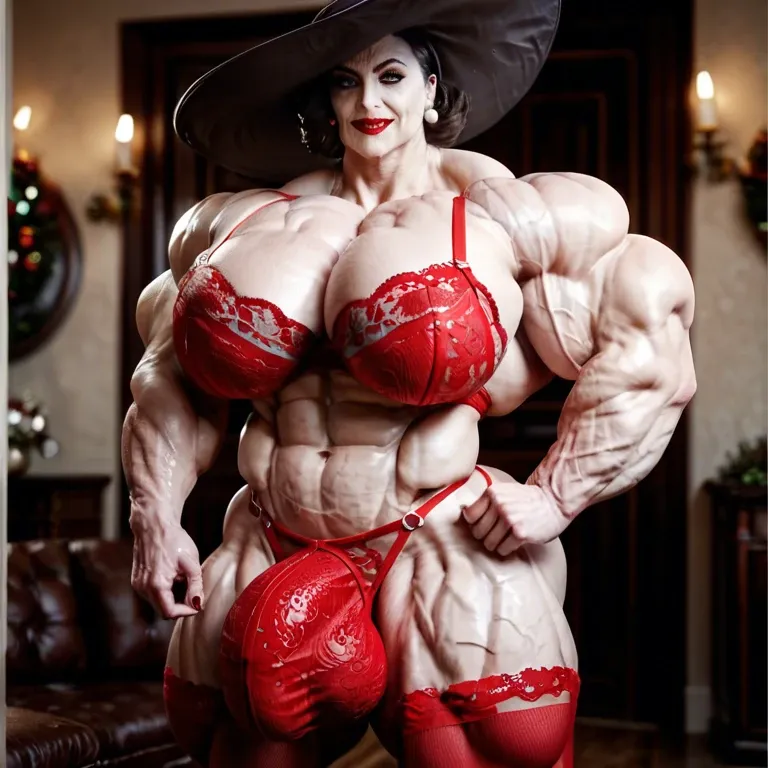 alcina dimitresc, hyper massive muscles female, massive muscles buffet, hyper gigantic muscles mass, hyper gigant muscles body, hyper giant muscles, breasts, biggest Futanari Cock bulge, lingerie stockings Christmas