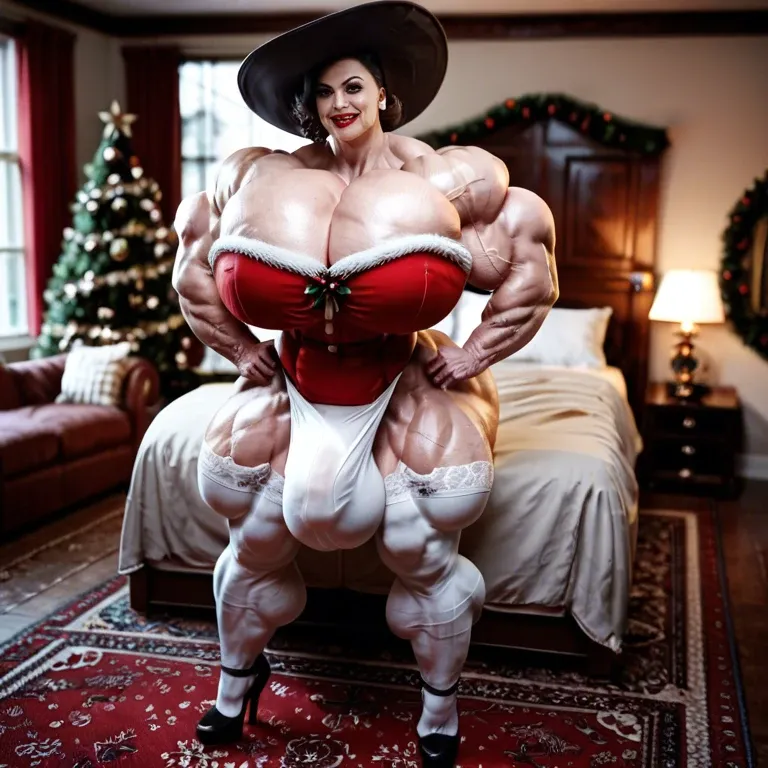 alcina dimitresc, hyper massive muscles female, massive muscles buffet, hyper gigantic muscles mass, hyper gigant muscles body, hyper giant muscles, big breasts, biggest Futanari Cock bulge, lingerie stockings Christmas, home