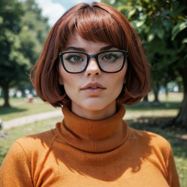 Velma from scooby doo having a picnic in a park