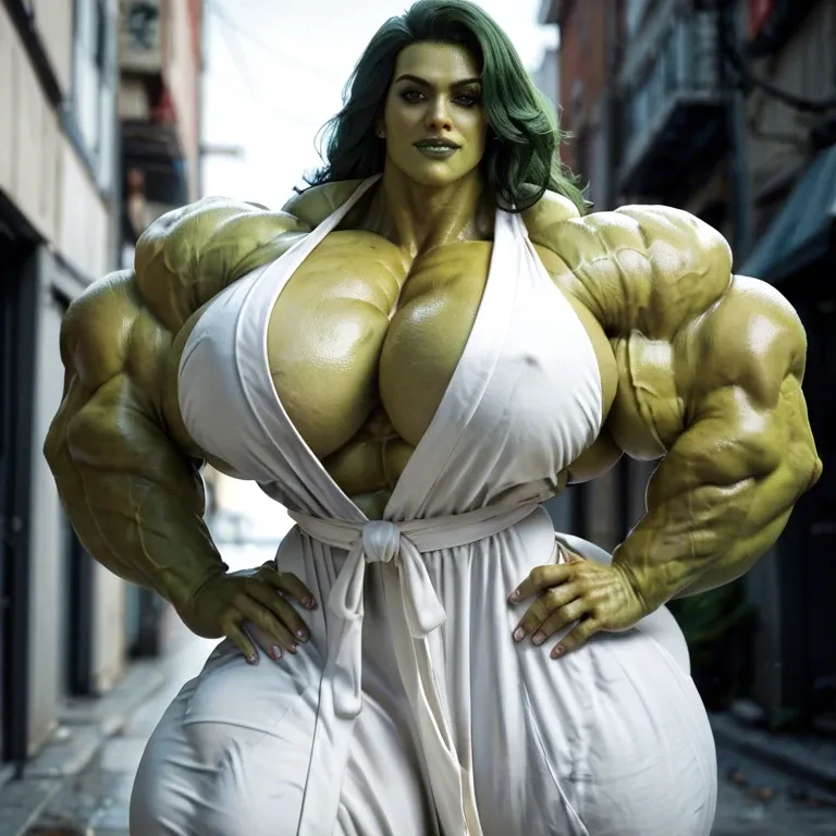 She hulk, hyper massive muscles female, massive muscles buff, hyper gigantic massive muscles mass, hyper gigantic muscles, hyper gigant muscles, breasts, robe