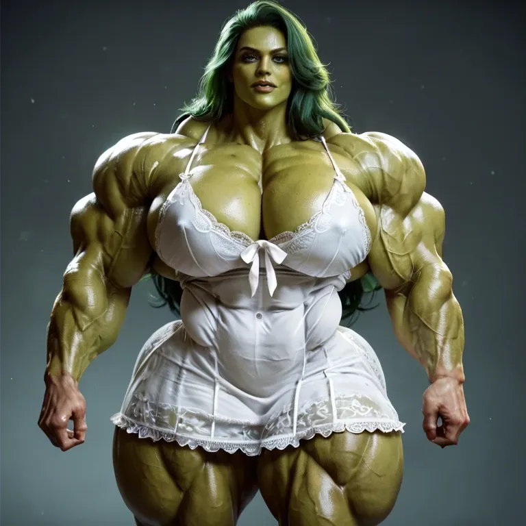 She hulk, hyper massive muscles female, massive muscles buff, hyper gigantic massive muscles mass, hyper gigantic muscles, hyper gigant muscles, breasts, chemise