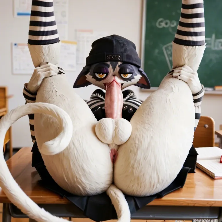 Meow skulls fortnite, furry, hat, tail, futa, school,teacher,tail,skirt,white ass,big ass,legs up, licking own penis