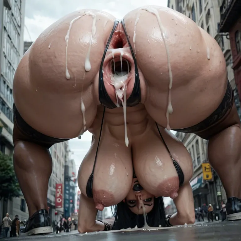 busty large tall goth giantess, massive giant round fake tits,large nipples,giant gaping pussy hole,lots of pussy fluid,wide hips,giant fat bubble butt, micro bikini, bending over