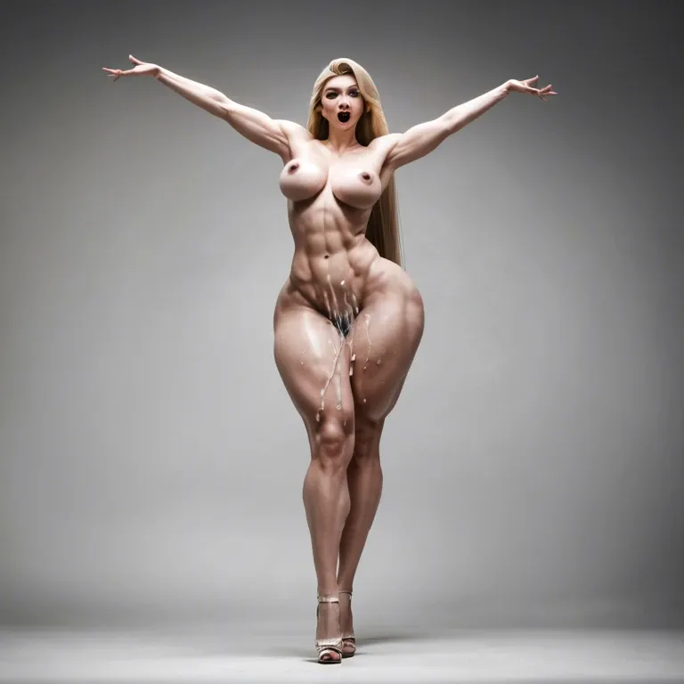 @rapunzel, blonde, athletic, black and white photo, gigantic contrast, gigantic creampie, naked, gigantic hips, gigantic muscular thighs, dancing, light pubic hair, dynamic pose