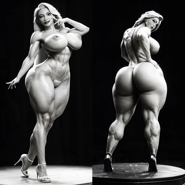 @rapunzel, blonde, athletic, black and white photo, gigantic contrast, gigantic creampie, naked, gigantic hips, gigantic muscular thighs, dancing, light pubic hair, multiple views, dancing, dynamic poses