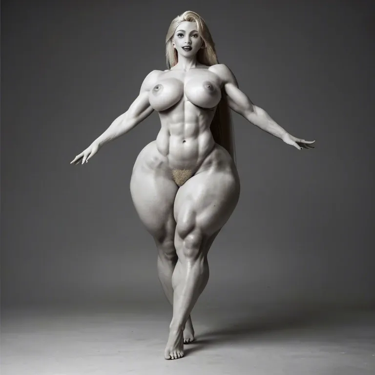 @rapunzel, blonde, athletic, black and white photo, gigantic contrast, gigantic creampie, naked, gigantic hips, gigantic muscular thighs, dancing, light pubic hair, multiple views