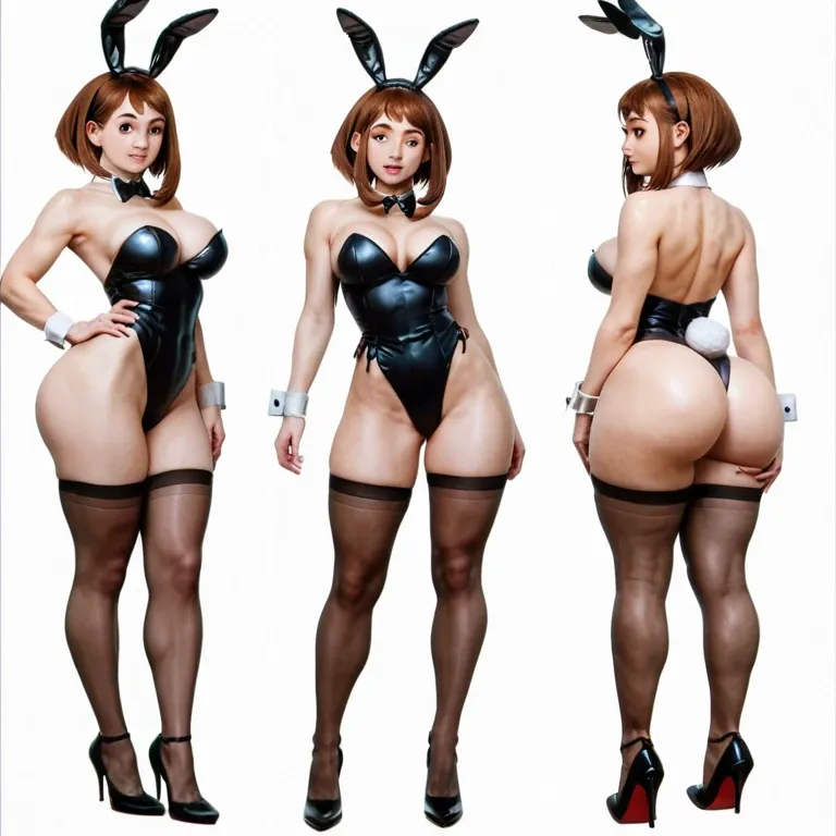 Uraraka huge ass huge boobs high heels stocking  standing multiple view  horny sexy bunnysuit