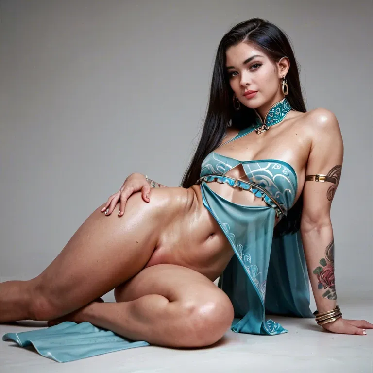 1girl,solo, , , , spread cheeks,feet on head,perky breast,belly dancer,wrist, mole,arms tattooed,flat chest,massive breasts,off-shoulder, china dress,hand on own ass,saggy boobs,black fabric,thin knees, red sweater,pink stockings,nipple rings,one-piece,shoes, medieval dress,baggy socks,aqua necktie,bra lift,sandals, bare feet, blake, cyberpunk, robot body, anime, late night, 2b