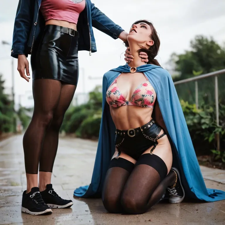 2girl, , , , nose ring,anklets,perky breast,arching back,throat grab, pink t-shirt,black leggings,suspender belt,floral bikini,running shoes, blue jacket,striped,cape,bodysuit,brown boots, glittery dress,blue stockings,glasses,bra lift,heels, bare tits, sparkling, spaceship, close camera, cartoon, studio lighting, tifa lockhart, waifu