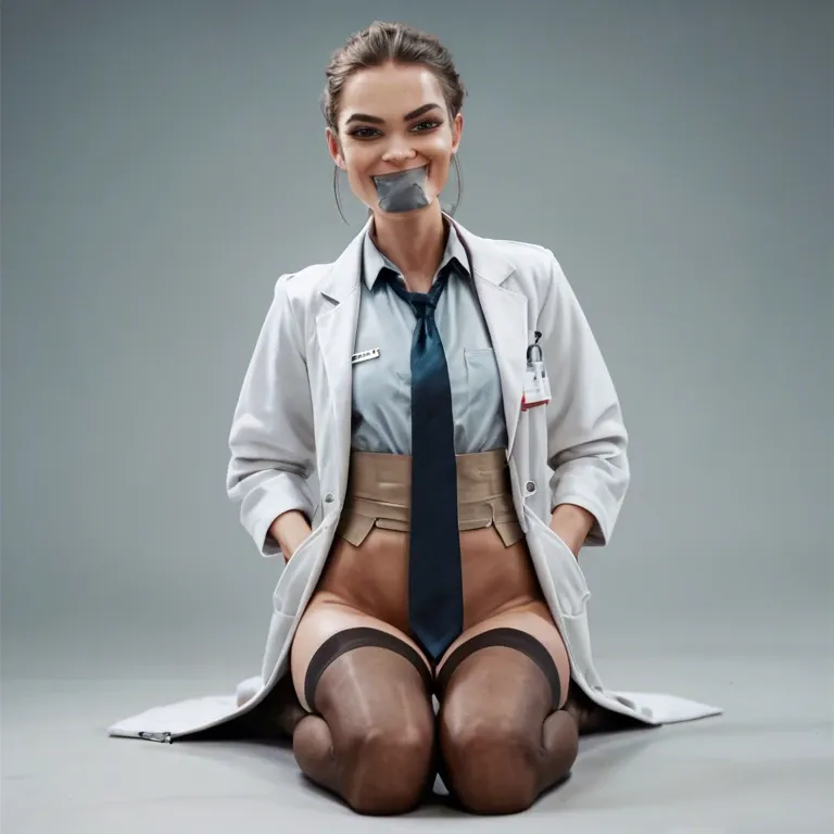 1girl,solo, , , , tape on mouth,5 toes,flat chest,lab coat,necktie, perfect nose,knees apart,big tits,waist grab,skin smug, shirt in mouth,stockings,suspender belt,mini bikini,heels, lifted t-shirt,gold necklace,maid hat,blue panties,platform heels, shirt in mouth,laced,suspenders,bikini top lift,platform heels, library stacks, daphne blake, medieval, riding a dildo, red ball gag, realistic fur, low light, linked, spider-gwen, ariel waifu