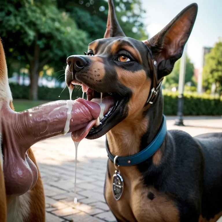 Feral great dane, Feral canine, female canine, balls, cum, penis in mouth, canine mouth, tongue out, canine tail, public park, cumshot, saliva drip,