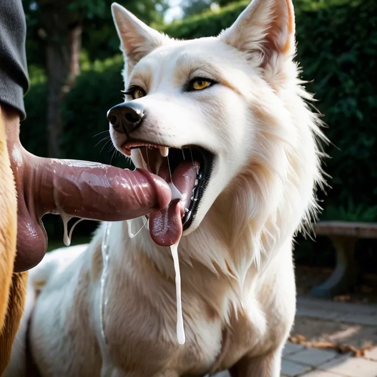 Feral Siberian husky, Feral canine, female canine, balls, cum, penis in mouth, canine mouth, tongue out, canine tail, public park, cumshot, excessive saliva,