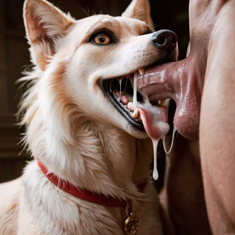 Feral border collies, female canine, penis in mouth, cum, balls, canine mouth,