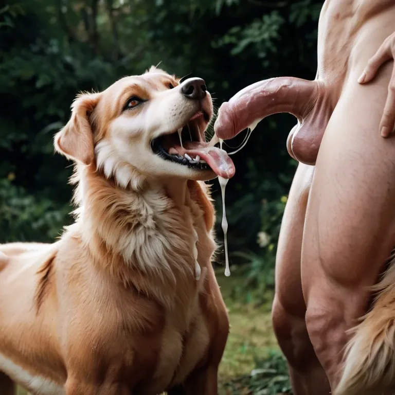 Feral canine, female canine, balls, cum, penis in mouth, canine mouth, tongue out, tail,