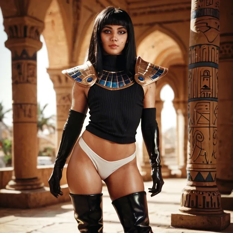 1girl,1boy, , , , freckled breast,legs in v,flat chest,breast milk,shoulder pads, tight tank top,baggy socks,latex gloves,cotton panties,thigh boots, sweater,egyptian palace,glasses,black bra,brown boots, wet shirt,fishnets,feet tied,bikini up,thigh boots, parking, cyberpunk, table, bondage, detailed skins, shadows, belle