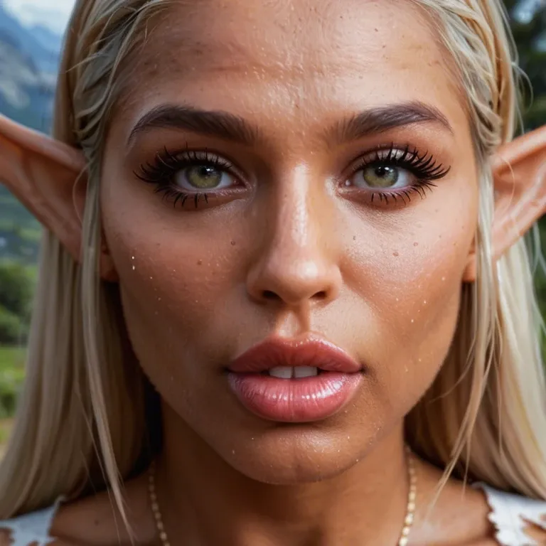 mountain meadow, in spring, bimbo wood elf, dark skin, close up upper body, torn hunter clothes, bow in hand, extremely beautiful face, extremely detailed face, bimbo body, extremely saggy tits, gigantic dark areolas, showing tits, pov groping tits hard, skin details, sweating skin, on top, horny, impregnation request