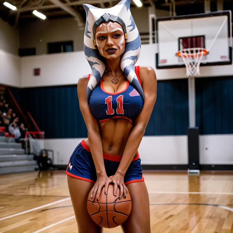 ahsoka tano basketball player, hot sexy, basketball jersey, flashing her boobs