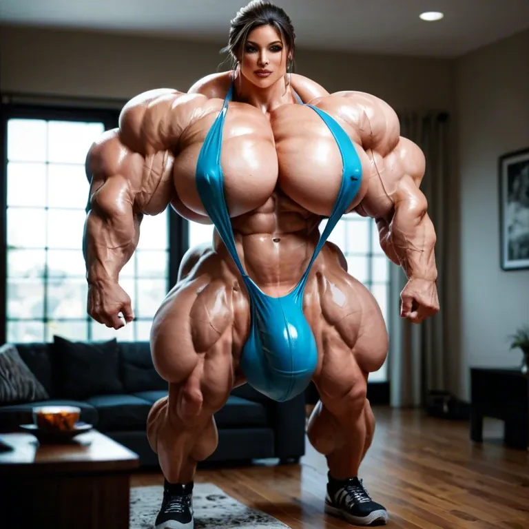 Lara Croft, hyper massive muscles female, hyper massive muscles buffet, hyper gigantic massive muscles mass, hyper giant muscles, hyper muscle tank, pectorales, sling bikini, futa bigger long cock bulge, home