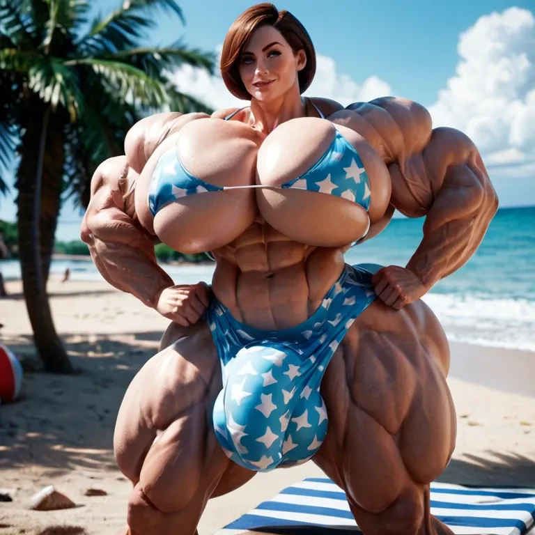 Helen parr, hyper massive muscles female, hyper massive muscles buffet, hyper gigantic massive muscles mass, hyper giant muscles, pectorales female, penis print in boxeur, futa bigger long cock bulge, beach