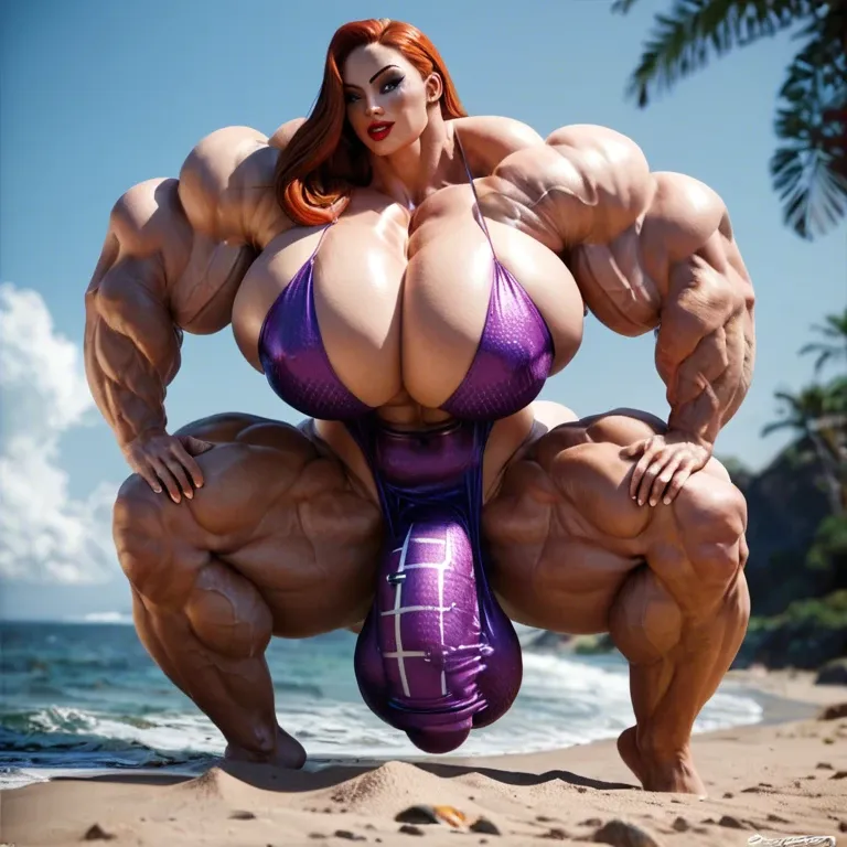 Jessica Rabbit, hyper massive muscles female, hyper massive muscles buffet, hyper gigantic massive muscles mass, hyper giant muscles, hyper muscle tank, pectorales female, penis print in boxeur, futa bigger long cock bulge, beach