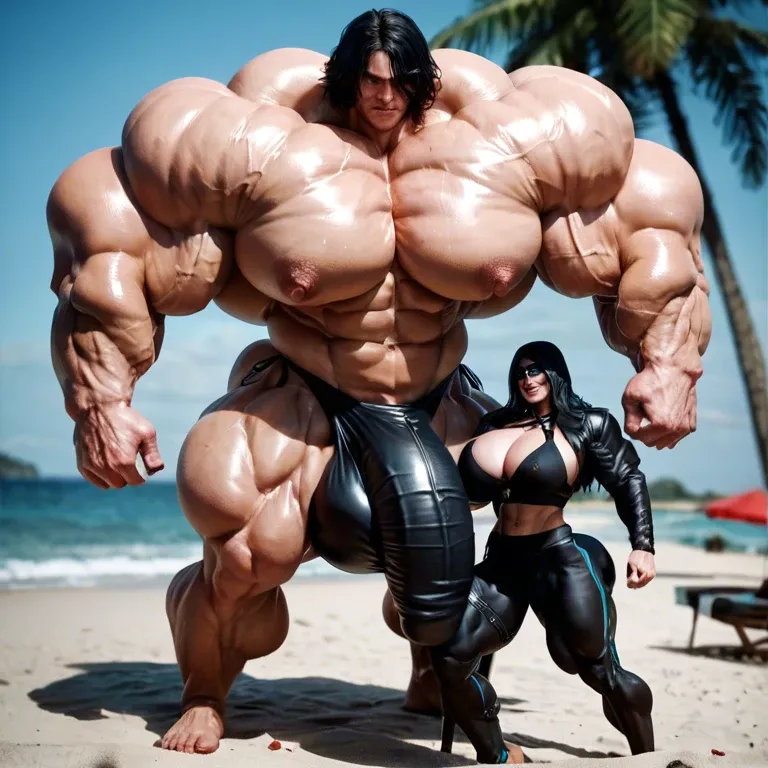 Cassandra Cain, hyper massive muscles female, hyper massive muscles buffet, hyper gigantic massive muscles mass, hyper giant muscles, hyper muscle tank, pectorales female, penis print in boxeur, futa bigger long cock bulge, beach