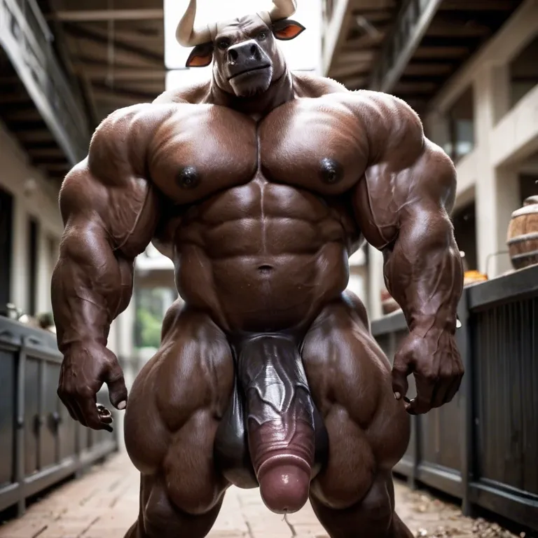 Bull, gay, muscular arms, muskular legs, sperm, anthropomorphic , huge balls, huge dick, huge bulls, big chest, furry bull