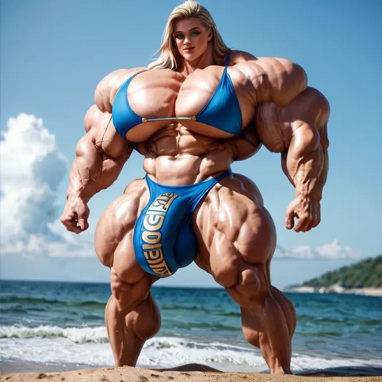 Supergirl, hyper massive muscles female, hyper massive muscles buffet, hyper gigantic massive muscles mass, hyper giant muscles, pectorales female, penis print in boxeur, futa bigger long cock bulge, beach