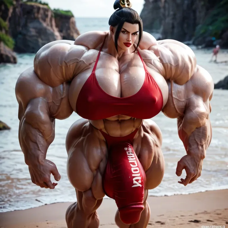 Azula, hyper massive muscles female, hyper massive muscles buffet, hyper gigantic massive muscles mass, hyper giant muscles, hyper muscle tank, pectorales female, penis print in boxeur, futa bigger long cock bulge, beach